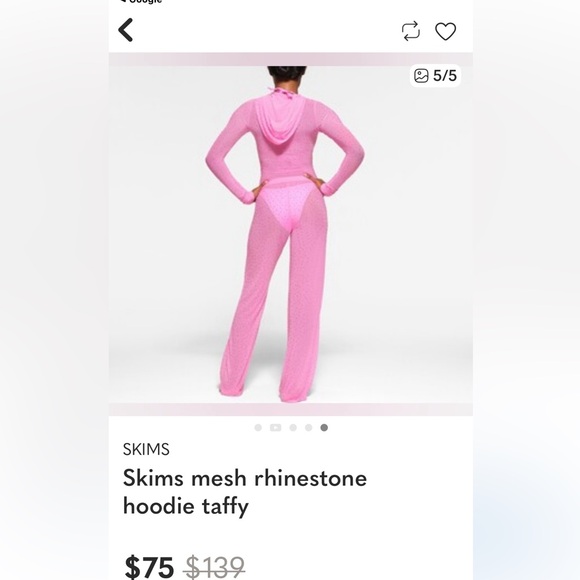 NWOT! RARE Skims! Sheer with Rhinestones size medium! Pink size medium - Picture 2 of 6